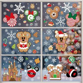 Christmas Gingerbread Window Cling Decorations - 12 Sheets Double-Sided Christmas Gingerbread Sticker for Window Decor, Mouse, Castle, Snowflake Stickers for Indoor Office Home Decor