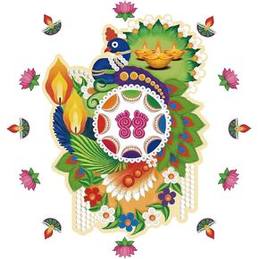 Diwali Decorations for Home Happy Diwali Rangoli Pattern Stickers for Floor Traditional Indian Diwali Entrance Decorations for Celebration Festival Party Supplies (Peacock)