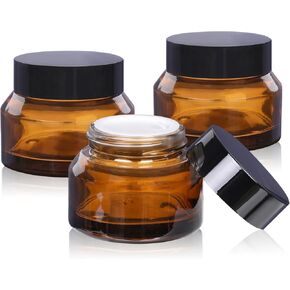 1.7 oz Glass Cosmetic Jars with Lids,3 Pack Small Glass Jars with Lids,50 ml Green Empty Glass Makeup Containers for Sample, Cream, Lotion (1.7 oz, Green)