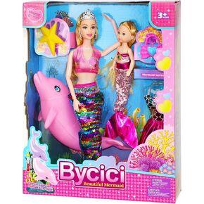 Mermaid Doll with Little Mermaid Toys for Girls Age 4-7 and Color Changing Pink Dolphin Playset, Blonde Hair Mermaid Dolls with Accessories, Best Birthday Gifts for Girls 3 4 5 6 7 Years Old