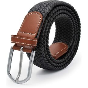 Weave Elastic Belt, Unisex Braided Casual Outdoor Fabric Woven Belt Waist Straps with Metal Buckle