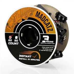 MADCATZ 20 Count Continuous 3 Prong Right Angle Plug Wire Harness Roll 18G Male Bullet Plugs 10-inch/25cm Lead Between Plugs for Tail Light, Trailer, Truck