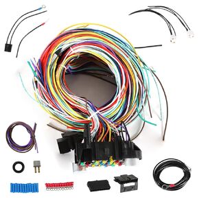 Universal 21 Circuit Wiring Harness Kit, Extra Long Wire Standard Color 17 Fuses Automotive Replacement Electrical Wiring Harnesses for GM Chevy Mopar Hotrods Ford Chrysler