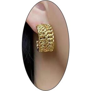 Chunky Braided Chain Hoop Statement Earrings for Women Teen Girls,14K Gold Twisted Rope Round Huggie Stud Earrings Party Prom Fashion Jewelry Gifts