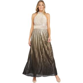R&M Richards Long Pleated Ombre Charmeuse Dress W/Halter Neck
