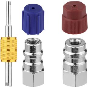 2pcs R12 to R134a Conversion Kits, High/Low Pressure R12 to R134a AC Retrofit Fitting Adapter Kits R12 to R134a Adapter with Valve Core Wrench for Car Air Conditioner Refrigerant System