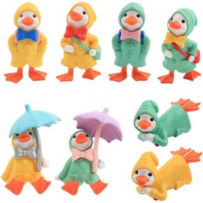 8Pcs Cute Resin Ducklings Cartoon Creative Raincoat Ducklings DIY D
