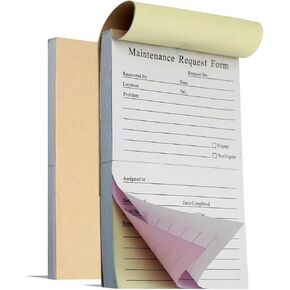 2 Packs Maintenance Request Forms,100 Sets 3 Part Carbonless Repair Request Forms,50 Sets Each Pad 5.5 x 8.5 Inch