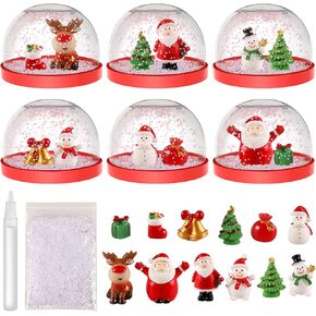 6 PCS Christmas Snow Globe Kit, Christmas Crafts Snow Globes with 12 Cute Christmas Toys, Plastic Snow Water Globe Kit for DIY Snow Globe, Christmas Arts and Crafts, Christmas Arts and Crafts