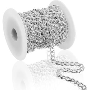 33 Feet Large Aluminum Curb Chains Silver Twisted Link Chains with Spool for Necklace Bracelet Jewelry Accessories DIY Supplies, 10 x 6.5 x 1.8 mm Each Ring