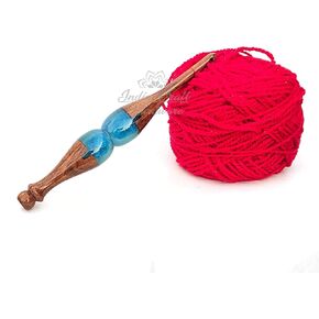 Handcrafted (Blue) Resin epoxy & Wood Mix Crochet Hooks Ergonomic Soft Handle Needles Knit Weave Craft Yarn Different Size, Crochet Hooks, (6.5mm)
