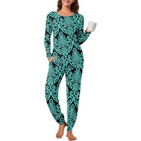 syoss Womens Pajama Set Long Sleeve Sleepwear Fall Round Neck Nightwear Soft Pjs 2 Piece Lounge Sets with Pockets