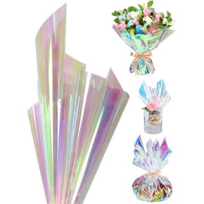 NatureMan 20 Sheets 19.6 in x19.6 in Iridescent Cellophane Wrap Paper Flower Wrapping Paper,Rainbow Wrapping Paper for Flower Gift Baskets Wrap DIY Wrapping