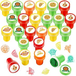 24 Pcs Pizza Stamp for Kids Cute Fast Food Themed Fun Assorted Stamps Self Inking Plastic Stampers for Kids Carnival Holiday Birthday Party Favor School Student Prizes Rewards Gifts, 8 Styles