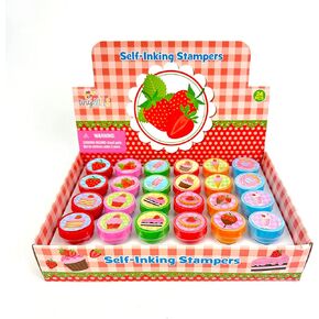 TINYMILLS 24 Pcs Strawberry Themed Assorted Stamps for Kids Self Ink Stamps (12 Different Designs) Strawberry Party Favors, Strawberry Goody Bag Fillers, Carnival Gifts, Farm Party Favors