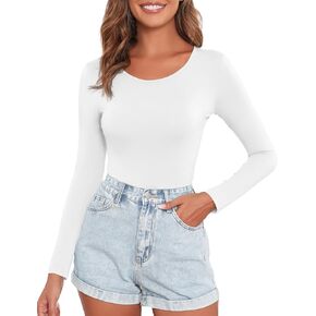 Women's Crew Neck Long Sleeve Bodysuits Basic Casual Going Out Cute Body Suits Fashion T-shirt 2024