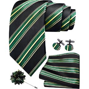 GUSLESON 3.15"（8cm） Mens Stripe Tie and Lapel Pin Necktie Hankerchief Cufflinks Set for Men