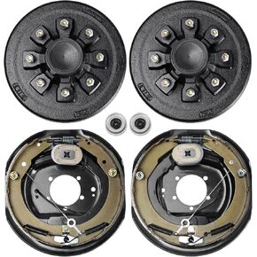 VEVOR Trailer Hub Drum Kits, 8 on 6.5" B.C., featuring 12" x 2" Electric Brakes. Designed for 7000 lbs axles, this self-adjusting brake assembly includes a 5-hole mounting setup and backing plates,