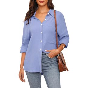 Totatuit Womens Cotton Button Down Shirts Long Sleeve Casual Loose Fit Fall Shirts Business Work Blouses Womens Summer Tops