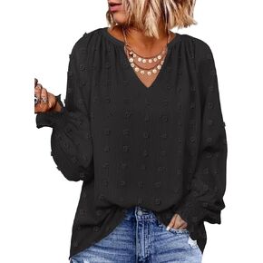ZESICA Womens Fall Fashion 2024 Blouses Loose Long Sleeve Business Casual Shirts V Neck Trendy Tops