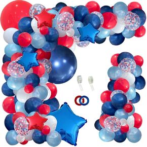 JULLIZ 142pcs Mickey Mouse Balloons Garland Kit, Foil Confetti Black Red Yellow White for Cartoon Mickey Theme Birthday Shower Decorations