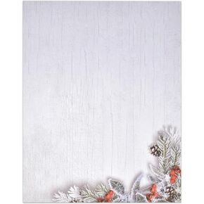 Christmas Stationery Paper Letterhead Sheets 100 Pack Holiday Xmas Winter Rustic Wood Pine Berry Design For Writing Letter Computer Office Notes Wedding Invitations & Printing Supplies Size 8.5" X 11"