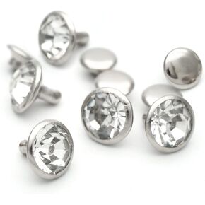 CRAFTMEMORE 50 Sets White Clear Rhinestone Rivets Crystal Rivets Rapid Rhinestone Stud Fit DIY Clothing, Arts & Crafts Decoration (9 mm, Silver Setting)
