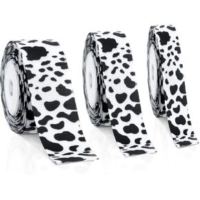 3 Rolls 15 Yards Cow Print Ribbon Grosgrain Cow Ribbon Cow Spot Pattern Wrapping Ribbon Dairy Cow Print Ribbon Animal Print Ribbon for Wreath Bow DIY Crafts Party Decorations (Black White)