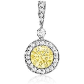 0.75 Ct Round Diamond Pendant Necklace w Milgrain 14K White Gold 1/2 Ct Center