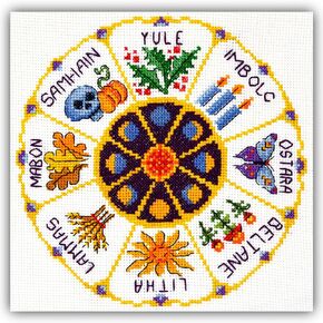 Povitrulya Counted Cross Stitch Kit Wheel of The Year - Pagan Celtic Wiccan Norse Design Pattern - Hand Embroidery Set 12x12 inches