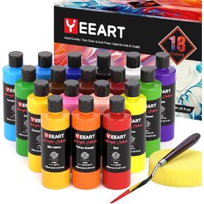 Acrylic Paint Set, 8.45oz 18 Colors Acrylic Paint Large Bottle Set, Rich Pigmented Canvas Paint, Premium Non-toxic Paints for Artists, Acrylic Paint Set for Kids & Adults, Art Supplies for Canvas Painting Rocks Wood Ceramic Model