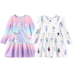Disney Frozen Minnie Mouse Toddler Girl Dress 2 Pcs, Elsa Anna Pattern Ruffle Long Sleeve Dress Set Fall Clothes 2-6 Years