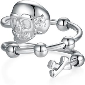Skull Anxiety Rings 925 Sterling Silver Anxiety Relief Rings Spinner Ring Anti Anxiety Stress Ring with Bead Spinner Rings Jewelry Gifts for Women