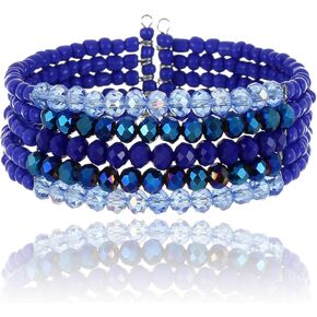 Bead Crystal Cuff Bracelet for Women Trendy Womens Dainty Layered Fashion Jewelry Chunky Beaded Bracelet Stack for Women Multi-color Boho Jewelry for Women Birthday Gift