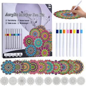 Acrylic Paint Pens Kit - DIY Mandala Art Window Clings with Acrylic Paint Markers,Drawing Markers for Rock Painting,Fabric,Wood,Plastic with Fine Tips,Craft Kits Supplies for Adults,Teens,Kids