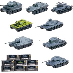 8 Pcs 1:144 Tank Toy Model Set Incl. Tiger, Henschel Jagdtiger, T34, Hermann, AMX-30, Panther G, Panzer III, IS2 for Military Toy Collection and Wargames