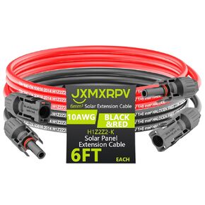 Solar Extension Cable 20Ft 10AWG, Solar Wire with Tool-Free Solar Connectors, Waterproof Solar Panel Extension Cable 6mm², PV Cable 10Gauge for Home Boat RV Solar Panels(20ft)