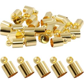 Hitefu 50pcs Stainless Steel Cord Ends 5mm Inner Diameter Smooth End Caps Terminators, Stainless Steel Cord Finding Metal Bead Tube Fastener Clasps with Loop for Jewelry Making