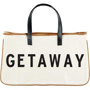 Santa Barbara Design Studio Tote Bag Hold Everything Collection Black and White 100% Cotton Canvas with Genuine Leather Handles, Large, Always On Vacay