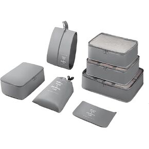 7 Pcs Set Packing Cubes For Travel Packing Organizers Travel Essentials Luggage Organizer Bags,Expandable Suitcase Organizer Travel Bags Packing Cubes For Suitcases Travel Accessories-Grey