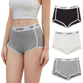 DEANGELMON Cotton Boyshorts Underwear for Women Stretch Mid Rise Boy Shorts Panties Boxer Briefs Athletic Shorts Pack