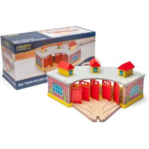 inc. Wooden Train Round House with 5-Way Switch Track for Kids, Wood Train Shed with 5 Doors. Houses 5 Engines & Cars, Compatible with Major Brand Wooden Railways