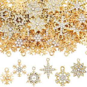 Landical 50 Pcs Winter Snowflake Charms for Jewelry Making Pendant Assorted Alloy Cubic Charms Rhinestone Snowflake Craft Supply for Valentines Day DIY Necklace Bracelet Jewelry Making(Gold)