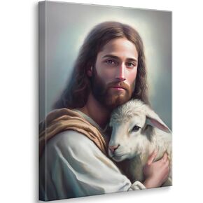 يسوع والحمل قماش جدار الفن يسوع حفظ Lost Lamb الملصقات يطبع Christianlove احتضان اللوحة لغرفة المعيشة غرفة نوم الكنيسة 12x16in غير المؤطرة