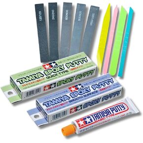 Tamiya Epoxy Sculpting Putty (Quick Hardening Type) 87051・(High Density Type) 87052＆ Basic Type Putty 87053 & Putty Sticks Set & Sanding Sticks Set #120・#240・#600・#800・#1000