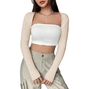 Womens Crop Cardigan Sweater Open Front Lightweight Knit Shrug Cardigan