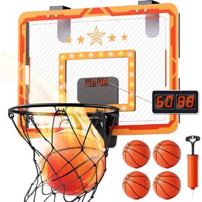 Indoor Basketball Set - LED Light Mini Hoop with Electronic Scoreboard, Perfect for Boys 8-12, Bedroom or Playroom