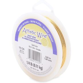 Artistic Wire Silver Plated Gold 18 Gauge 1/4lb Spool 49 Feet Round Wire