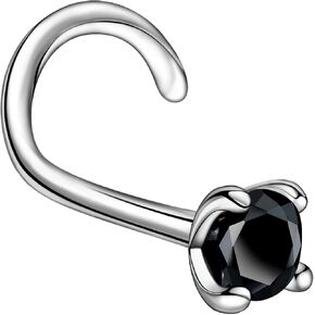Black CZ Nose Stud for Women - 925 Sterling Silver 20G/0.8MM Black CZ Nose Ring 3MM Piercing Real CZ Diamond Hypoallergenic Jewelry Nose Stud for Women and Men