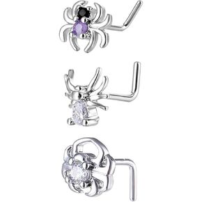 INTIMATE LOVER Nose Rings, 20G Halloween Nose Studs, Stainless Steel 316L L-Shaped Nose Rings Set, Spider L Bend Nose Screws Cross Skull Gothic Nose Piercing Jewelry